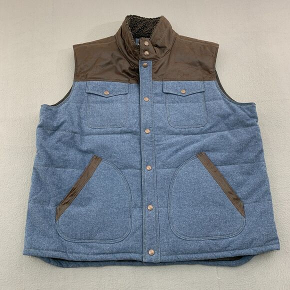 Red Head Ranch Men's Chore Work Vest XXL Blue Herringbone Western Faux Denim - Picture 1 of 16